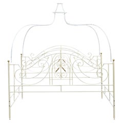 Retro Wrought Iron Victorian Brass Finial King Size Scrolling Canopy Bed Frame