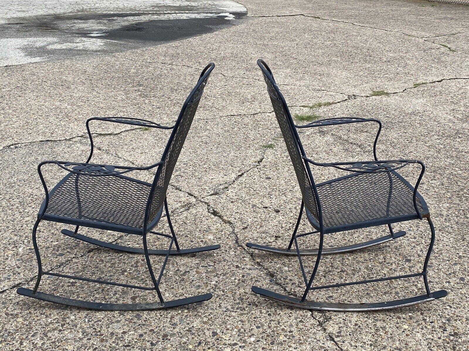 Vintage Wrought Iron Victorian Style Garden Patio Rocker Rocking Chairs - a Pair For Sale 4