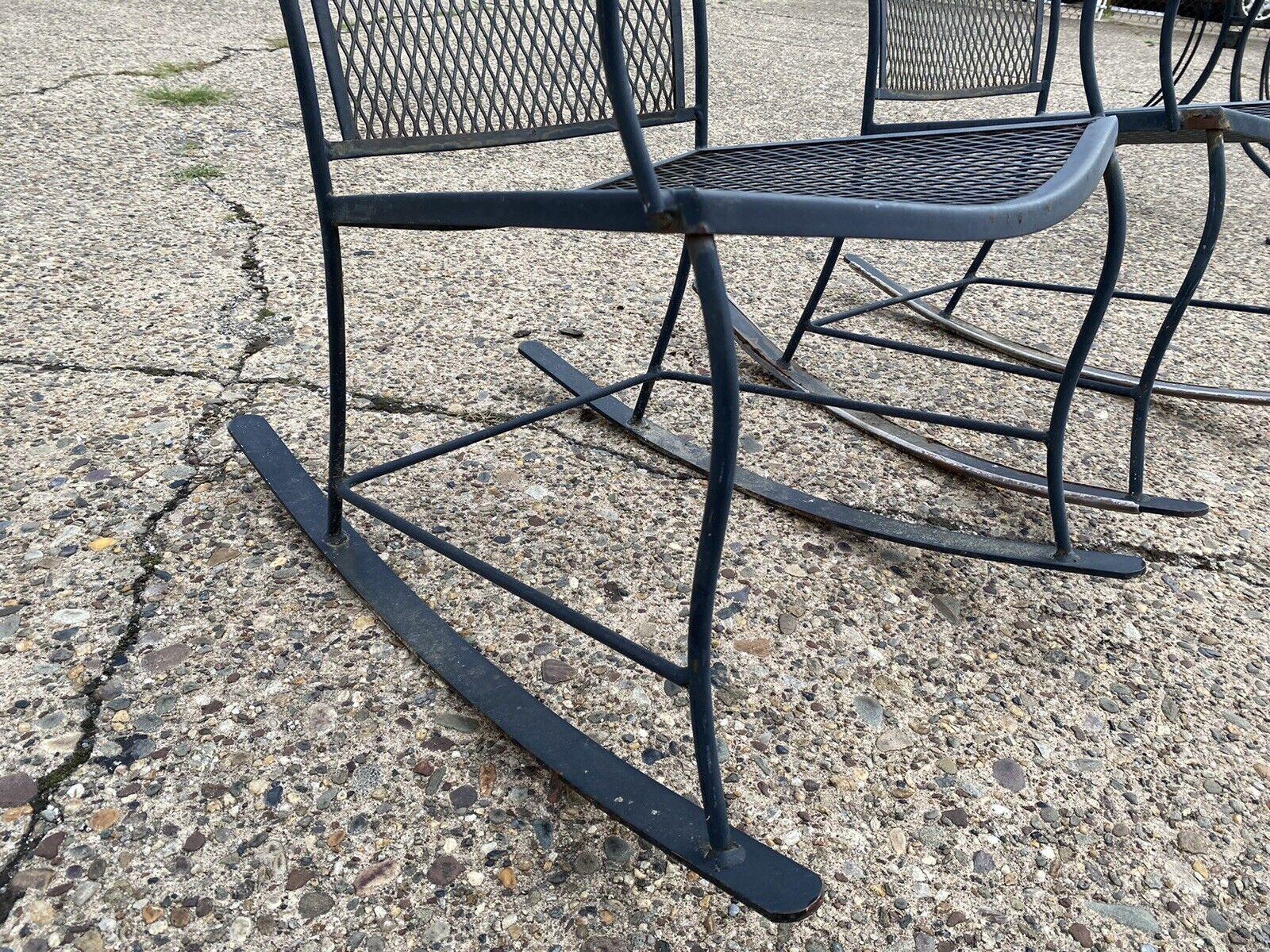 20th Century Vintage Wrought Iron Victorian Style Garden Patio Rocker Rocking Chairs - a Pair For Sale