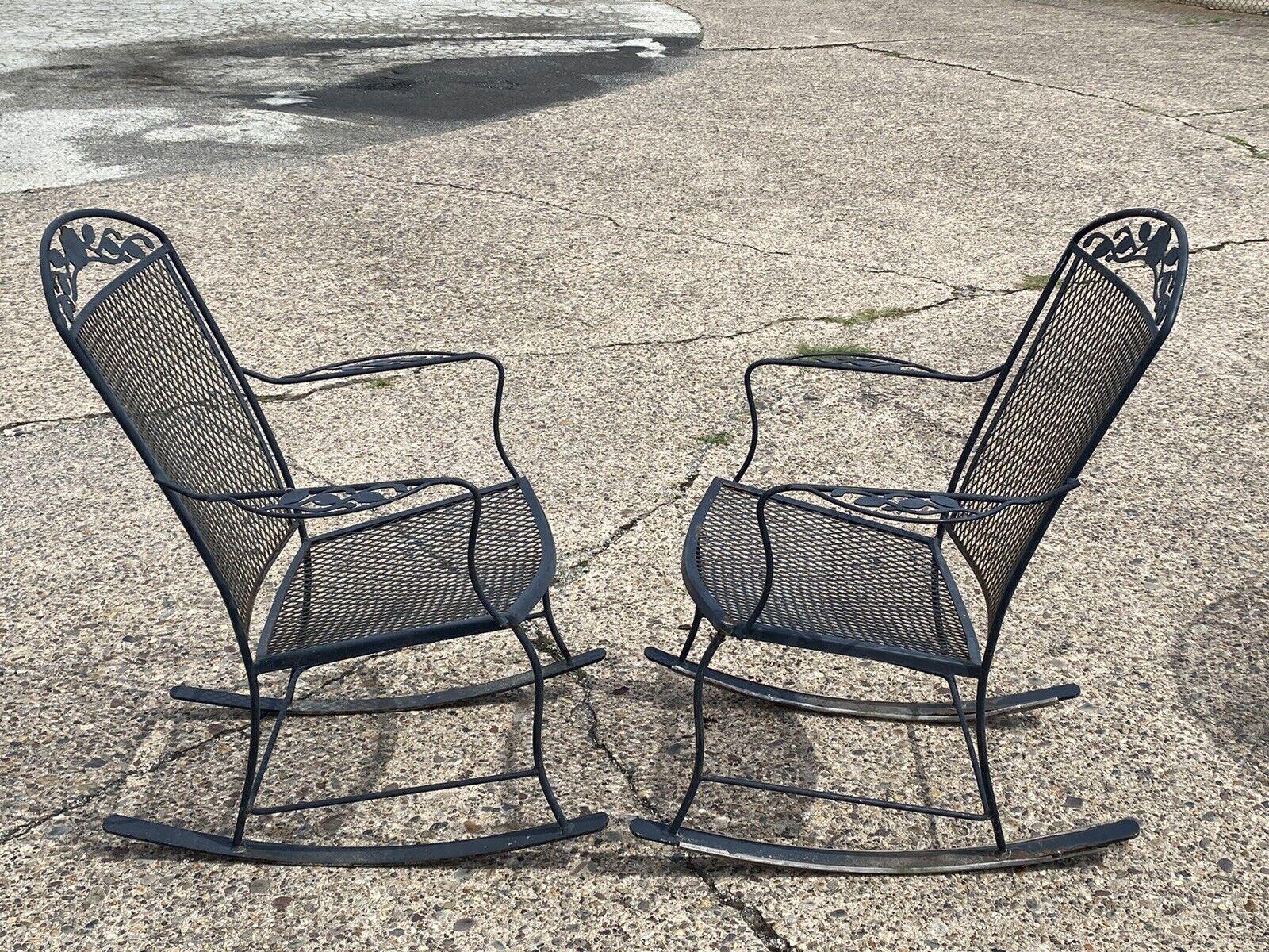 Vintage Wrought Iron Victorian Style Garden Patio Rocker Rocking Chairs - a Pair 2