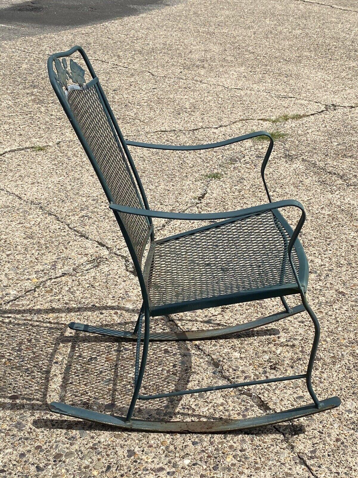 Vintage Wrought Iron Victorian Style Green Garden Patio Rocker Rocking Chair For Sale 2