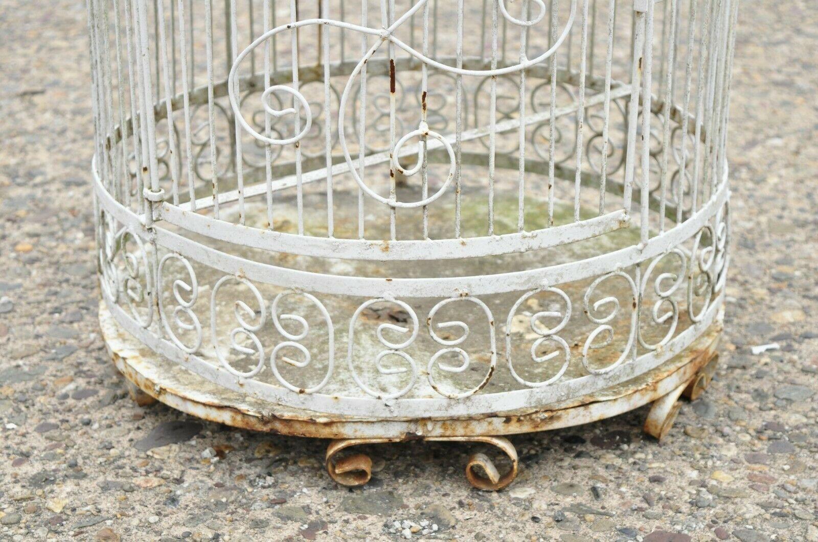 20ième siècle Cage à oiseaux de jardin vintage en fer forgé de style victorien en métal à fil métallique à volutes en vente