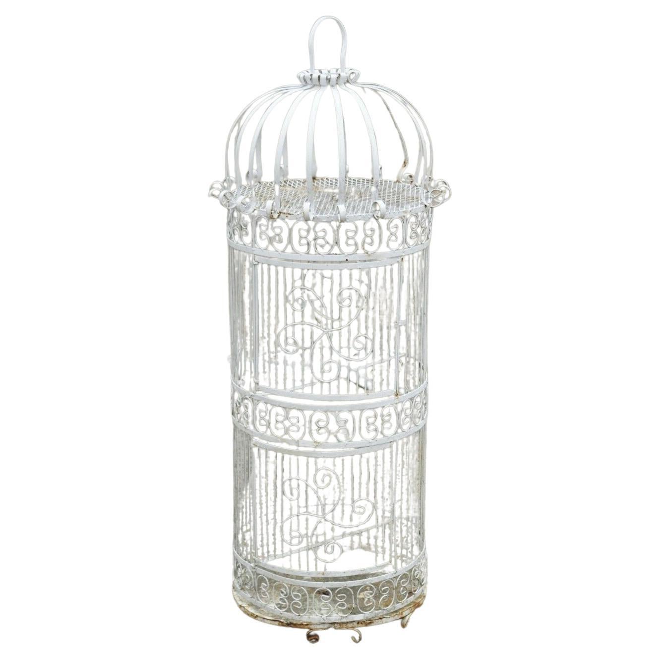 Cage à oiseaux de jardin vintage en fer forgé de style victorien en métal à fil métallique à volutes en vente