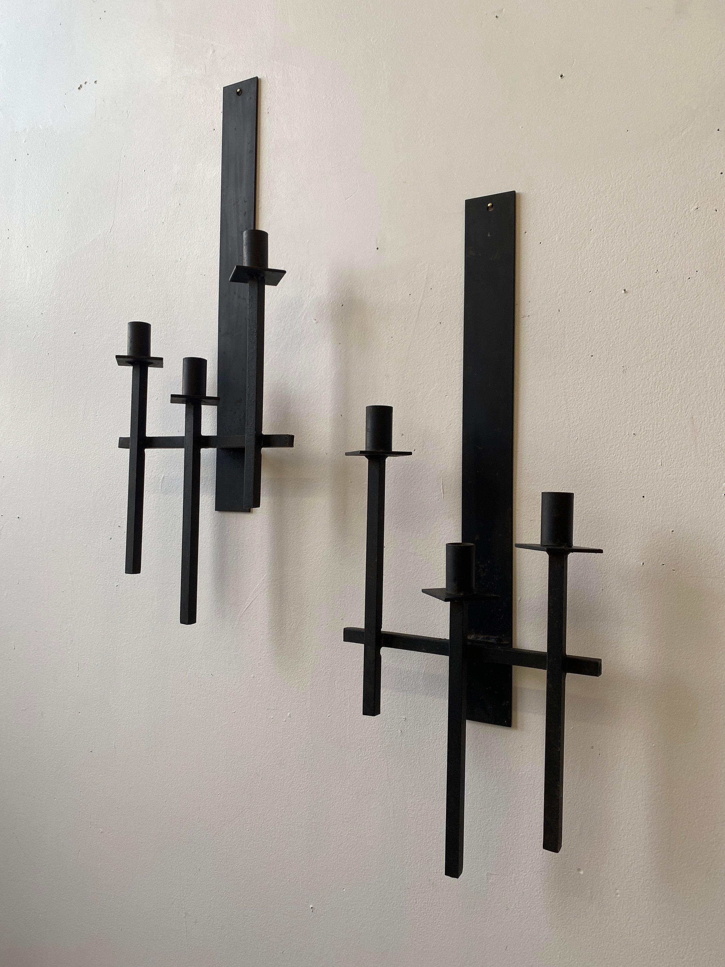 Vintage Wrought Iron Wall Sconces Attributed to Van Keppel-Green, A Pair, 1960s In Good Condition For Sale In Long Island City, NY