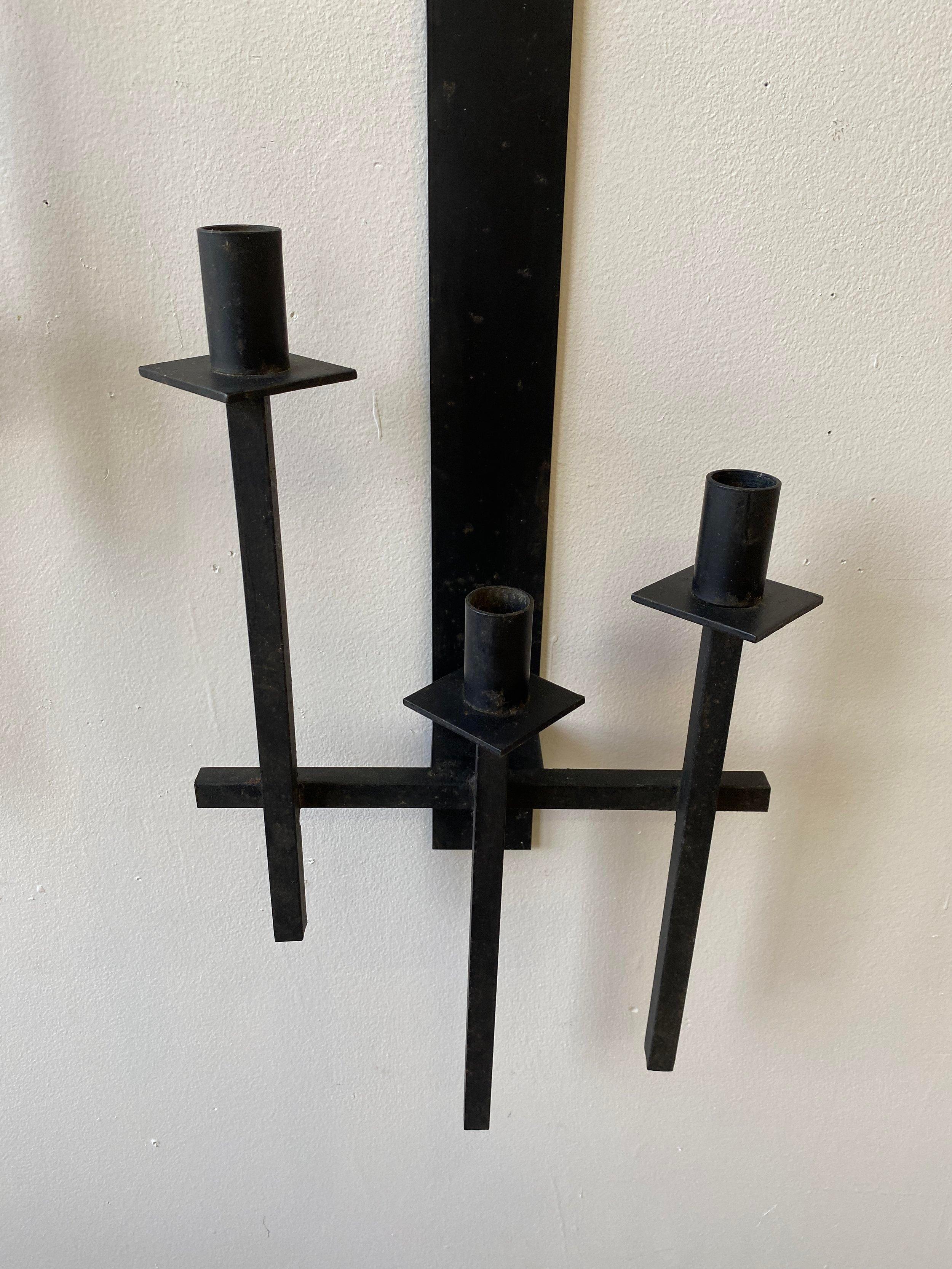 Mid-20th Century Vintage Wrought Iron Wall Sconces Attributed to Van Keppel-Green, A Pair, 1960s For Sale