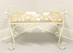 Vintage Wrought Iron White Painted Vanity Bench
