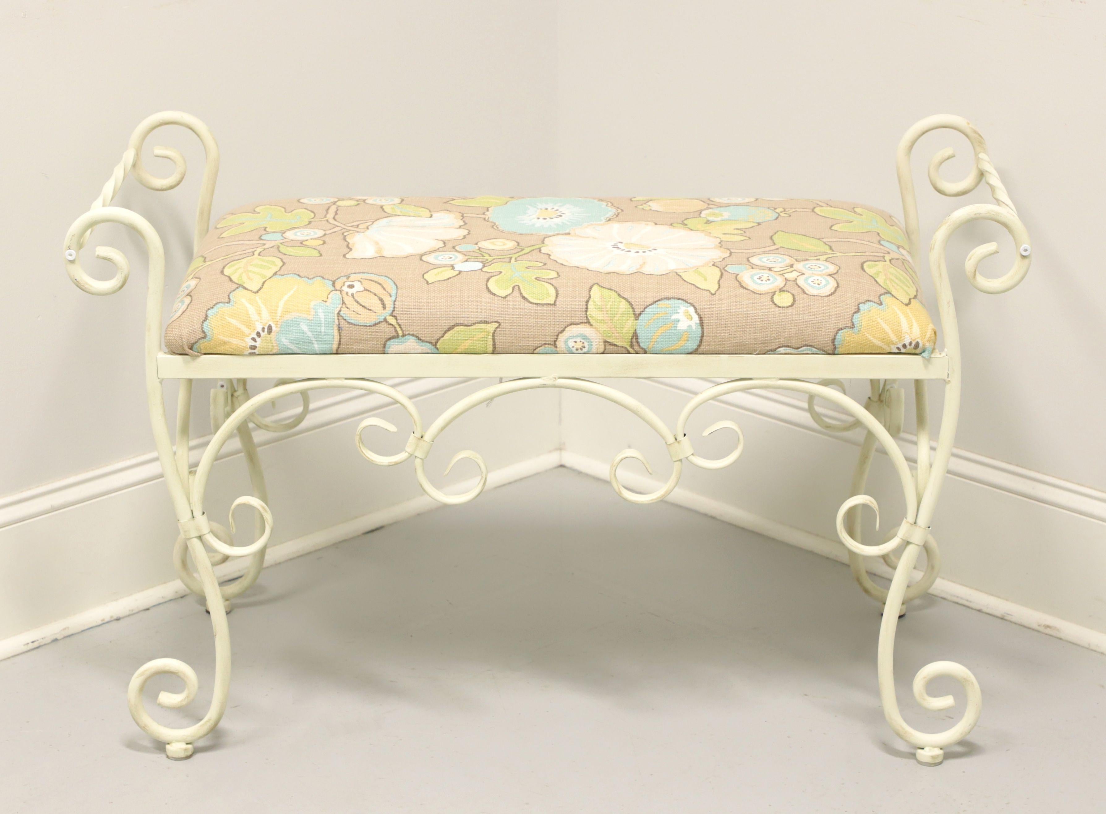 Other Vintage Wrought Iron White Painted Vanity Bench For Sale