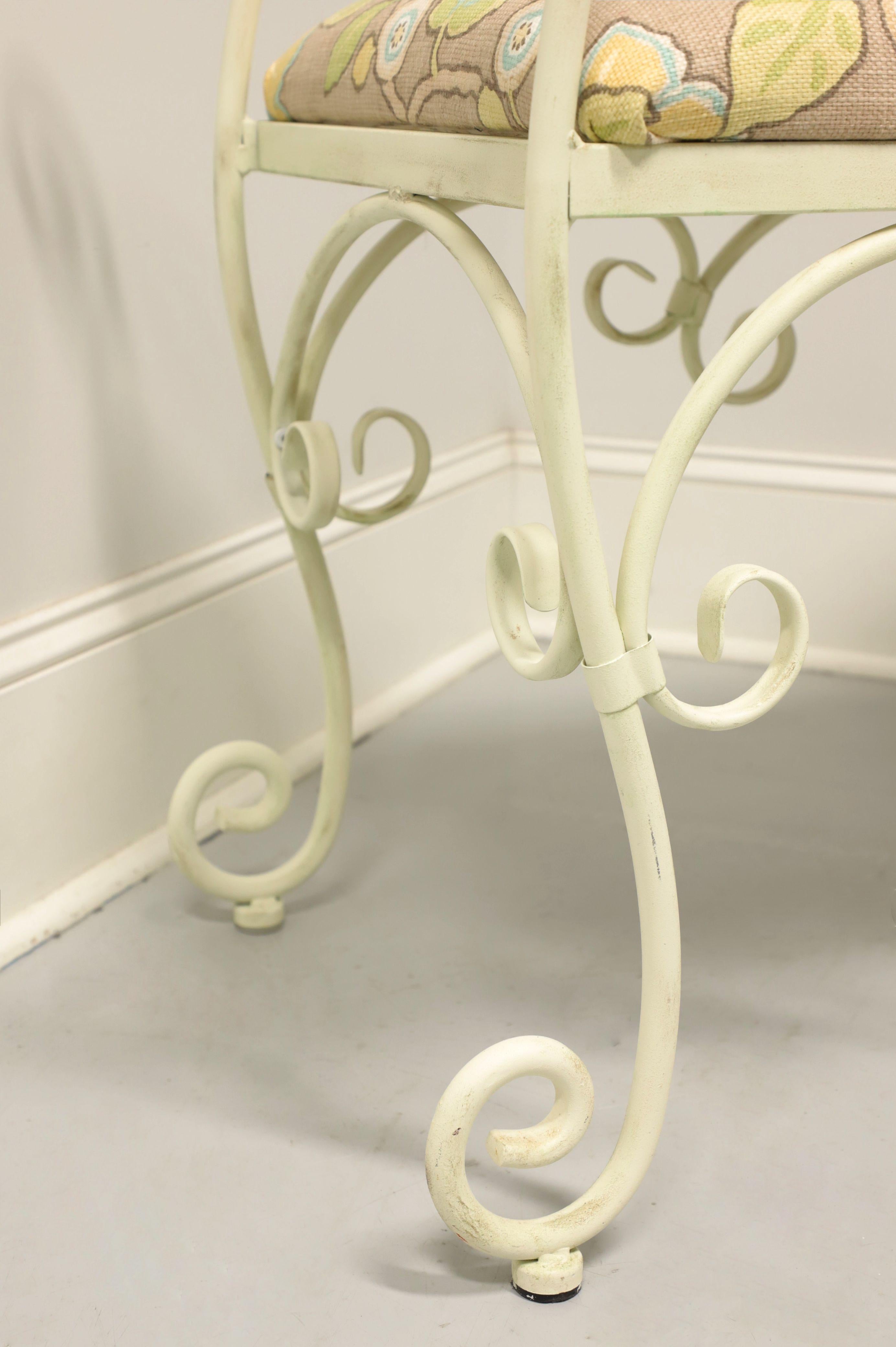 20th Century Vintage Wrought Iron White Painted Vanity Bench For Sale