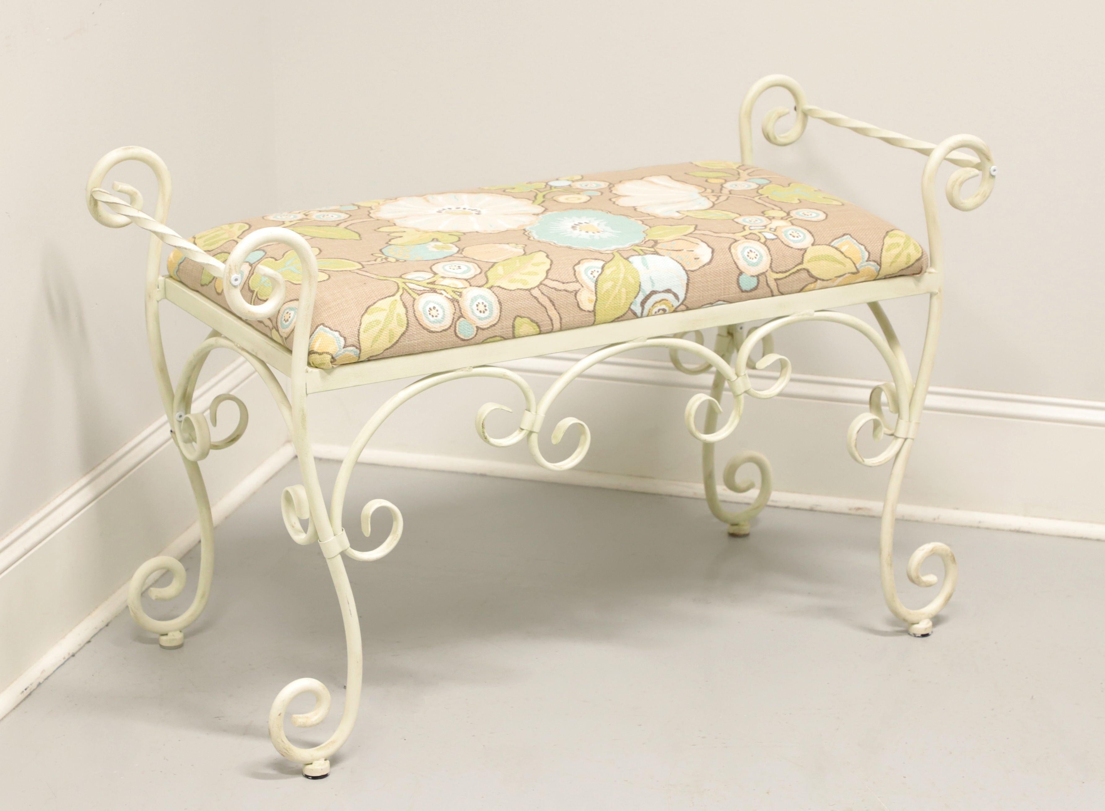 Vintage Wrought Iron White Painted Vanity Bench For Sale 1