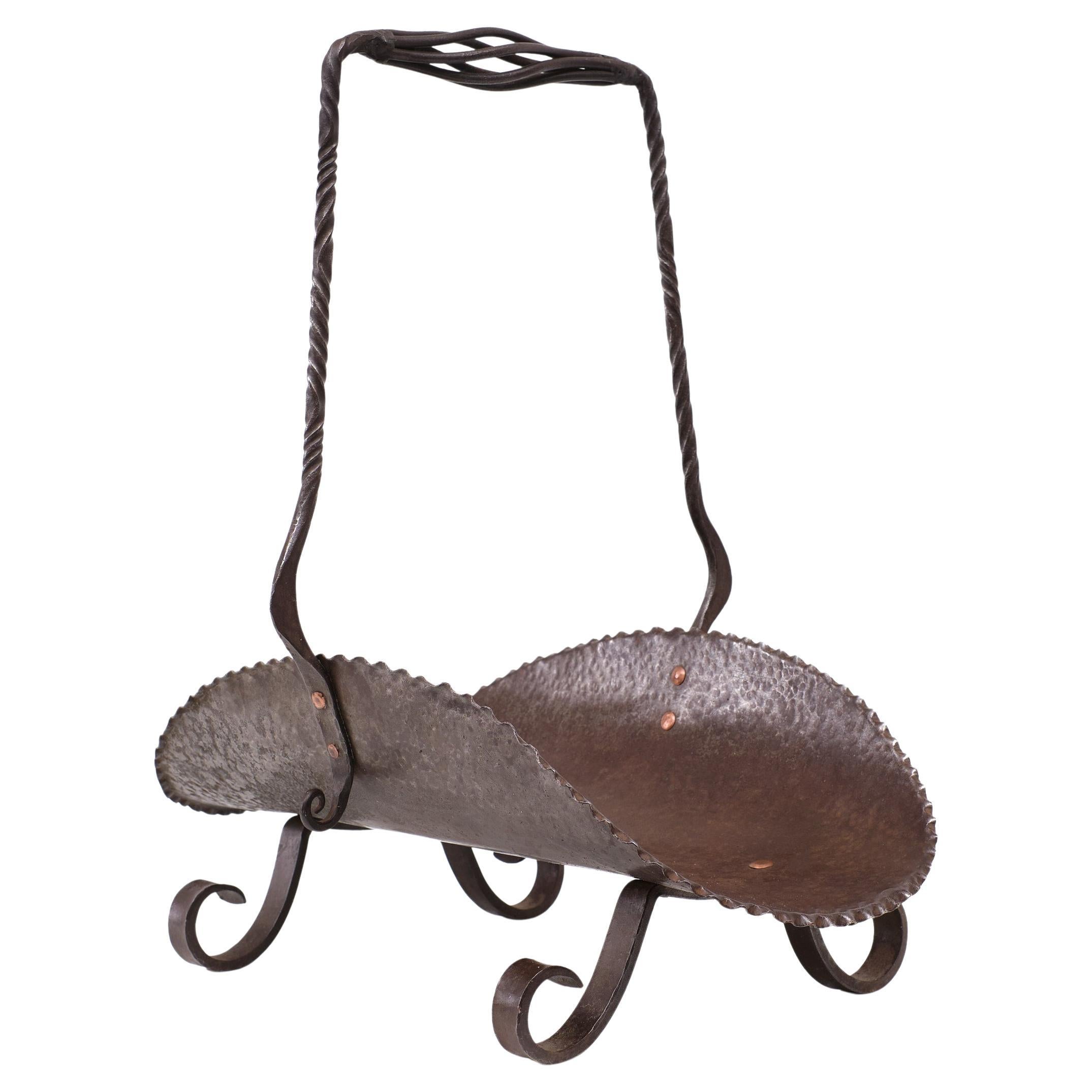 Vintage Wrought Iron, Wood Block Holder, 1950s For Sale