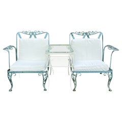 Vintage Wrought Iron Woodard Chantilly Rose Tete-a-tete Style Loveseat