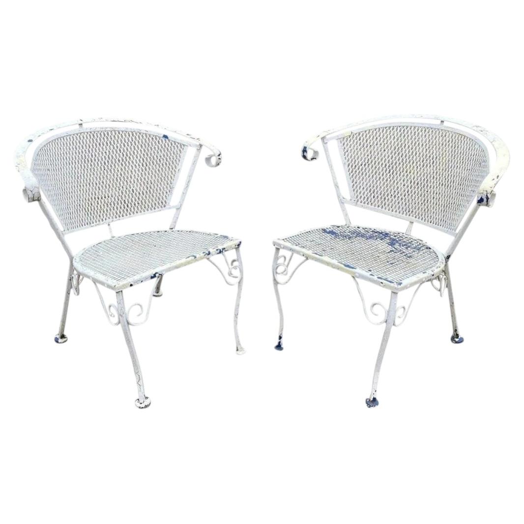 Vintage Wrought Iron Woodard Salterini Style Mid Century Patio Arm Chairs - Pair
