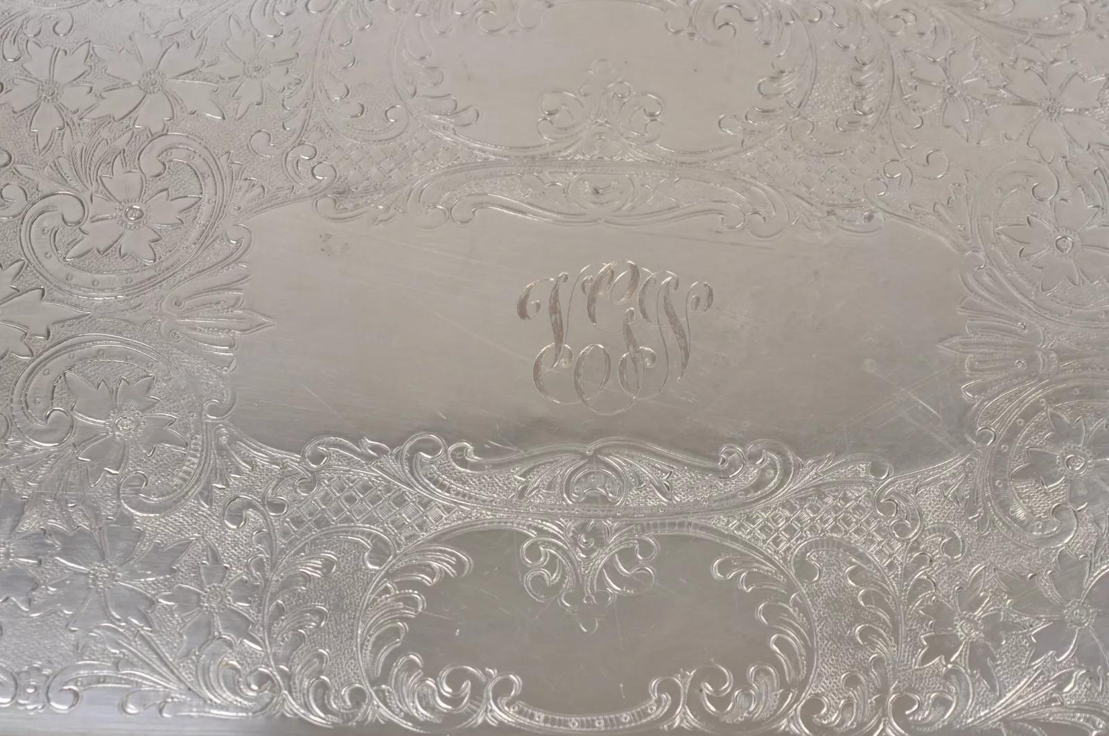 Bandeja de servir vintage W&S Blackinton Victoria 240 estrecha bañada en plata en venta 3