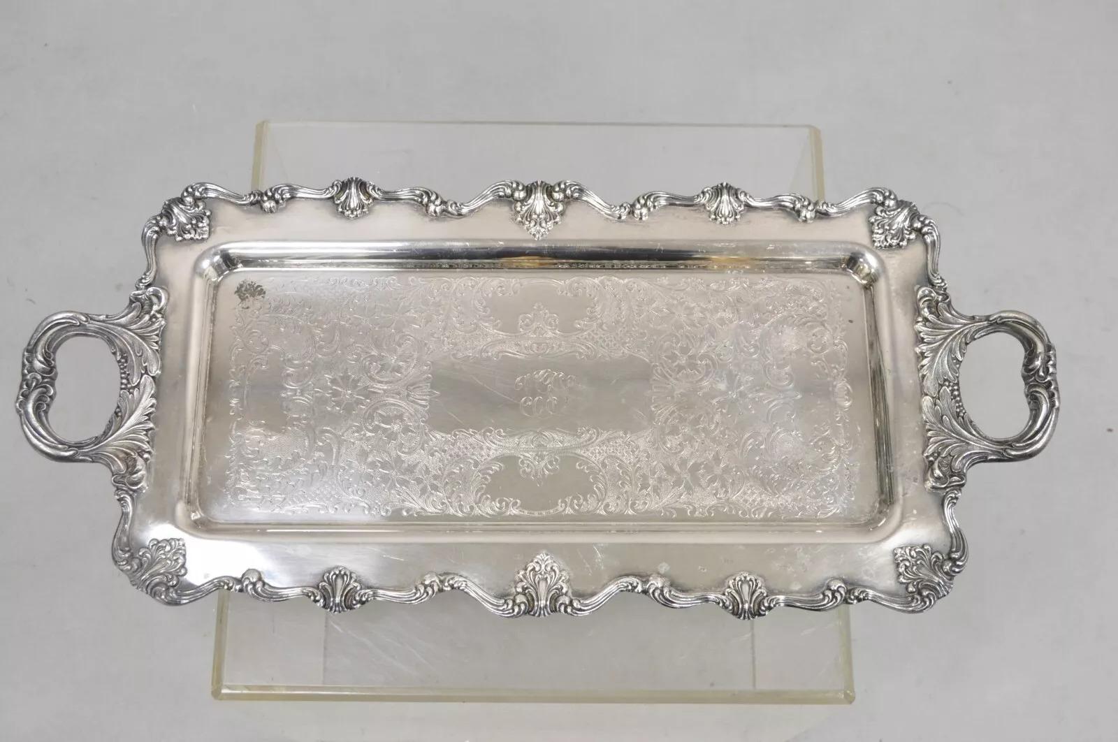 Bandeja de servir vintage W&S Blackinton Victoria 240 estrecha bañada en plata en venta 4