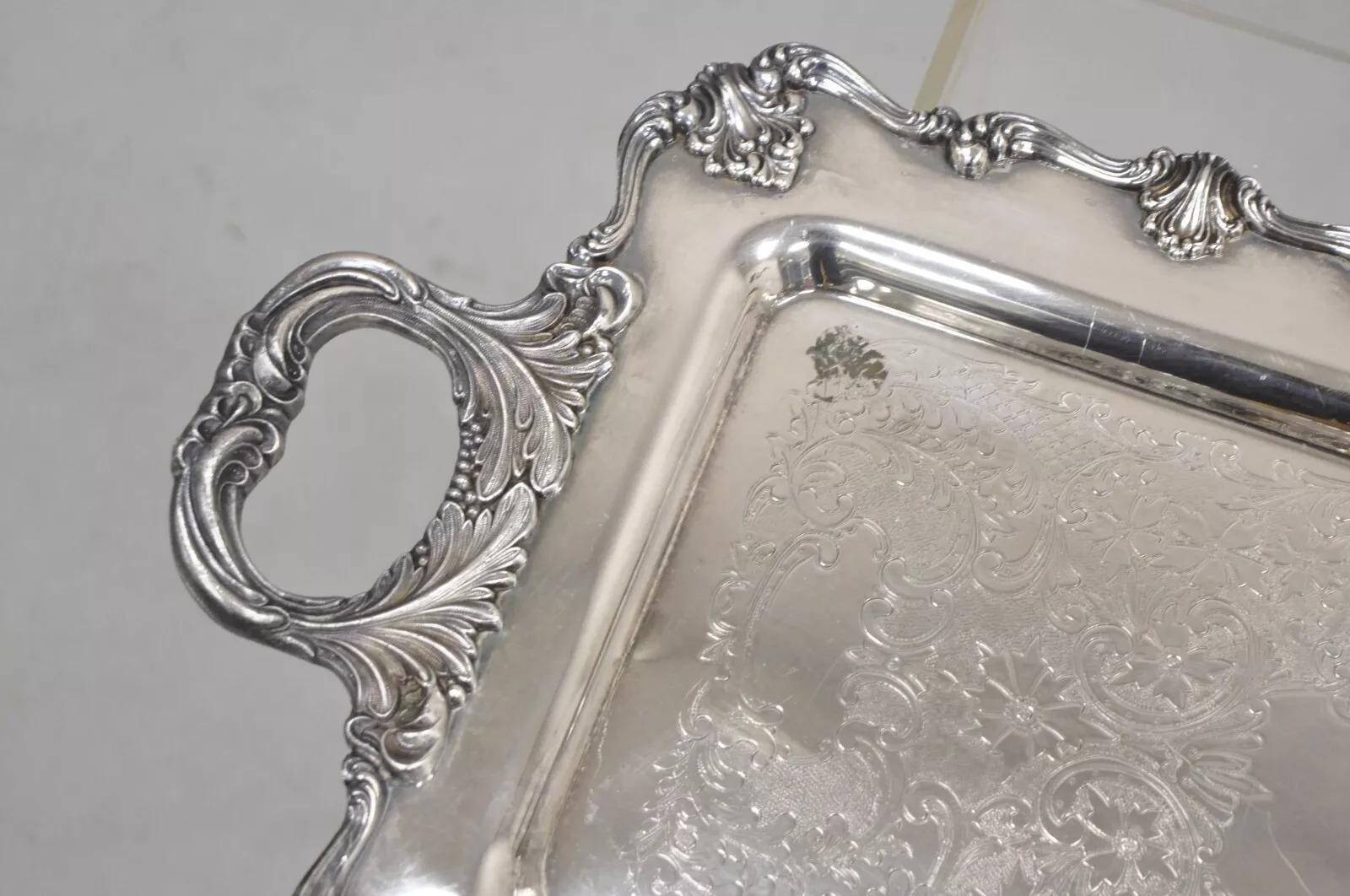 Bandeja de servir vintage W&S Blackinton Victoria 240 estrecha bañada en plata siglo XX en venta