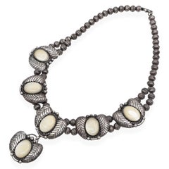 Vintage WS Signed Southwest Sterling Silver Mother of Pearl Statement Necklace