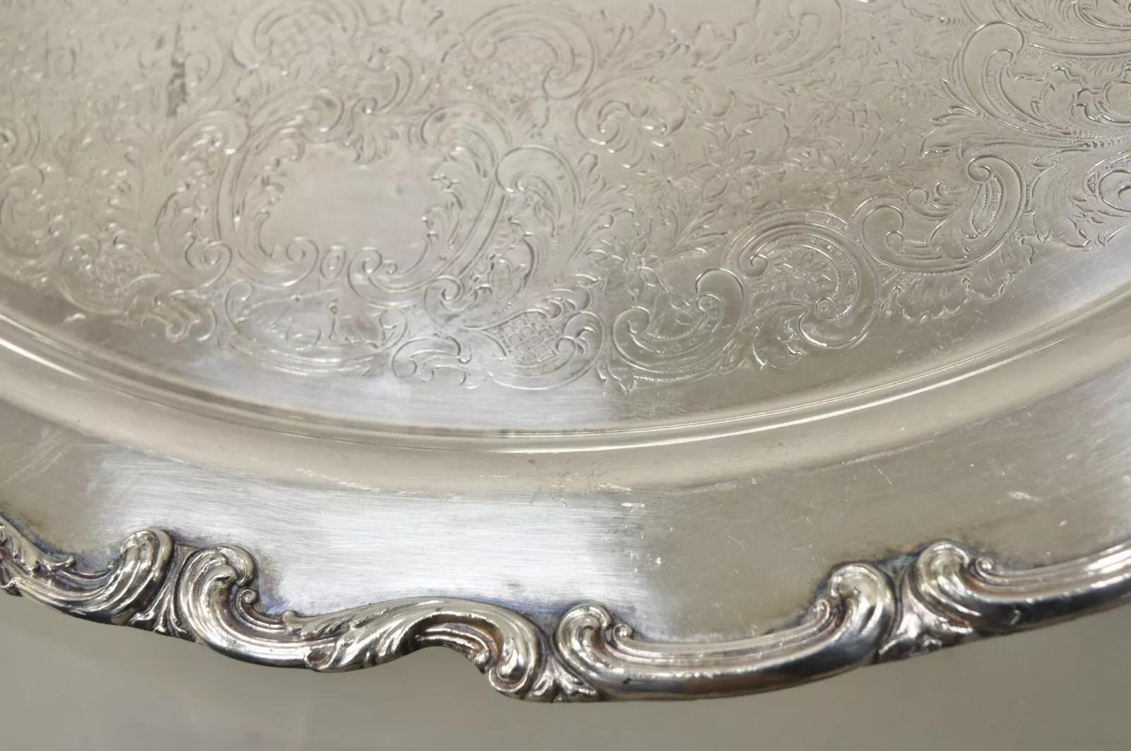 Vintage WSB 1538 Bandeja de servicio ovalada victoriana plateada Bandeja de mayordomo en venta 4