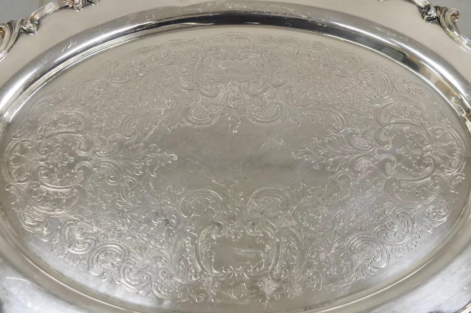 Vintage WSB 1538 Bandeja de servicio ovalada victoriana plateada Bandeja de mayordomo Desconocido en venta