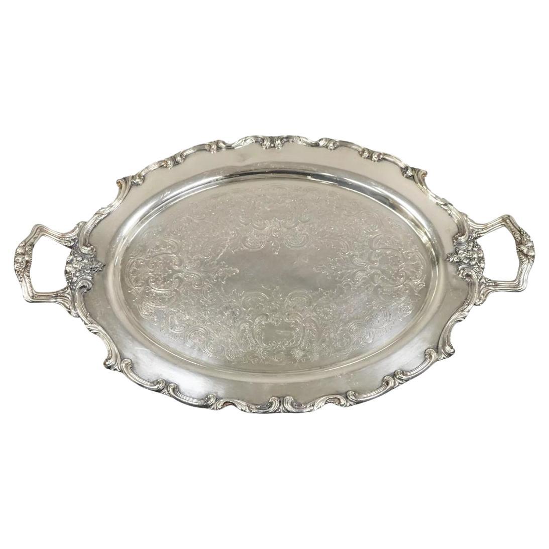 Vintage WSB 1538 Bandeja de servicio ovalada victoriana plateada Bandeja de mayordomo en venta
