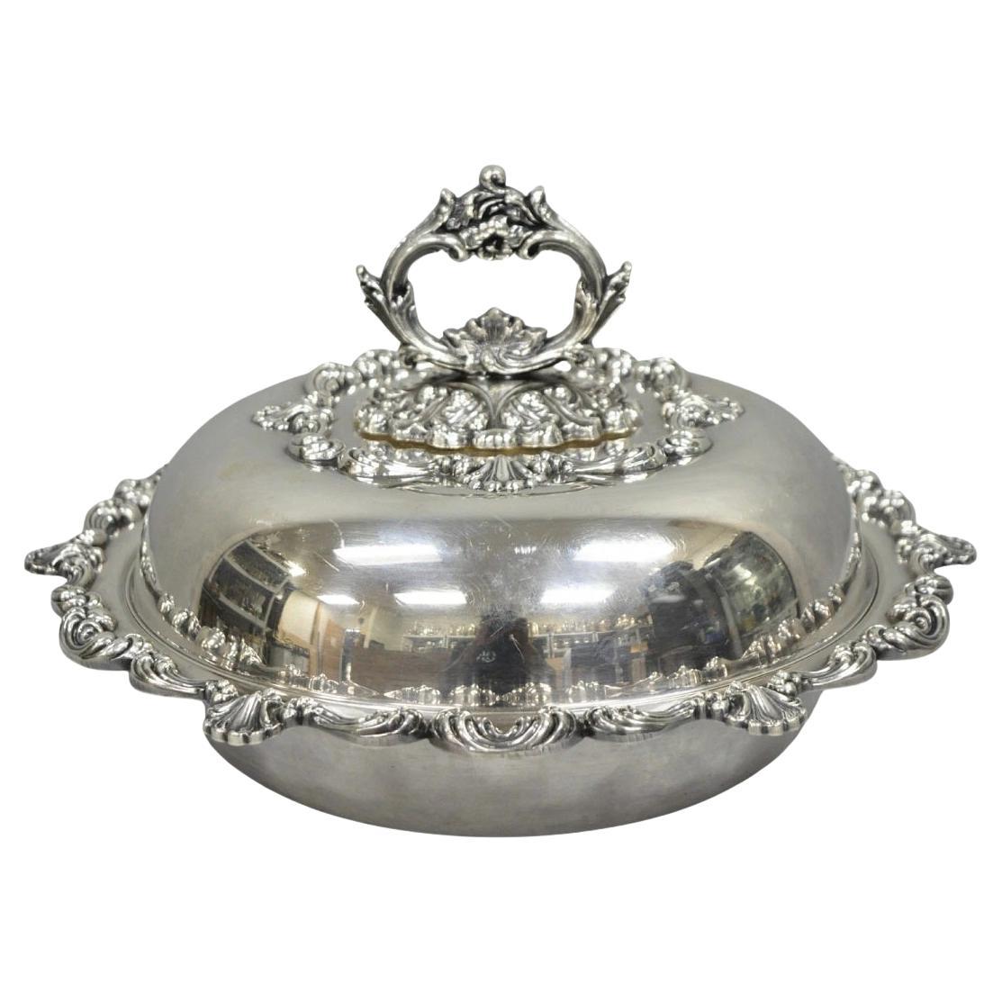 Vintage W&SB Victorian Silver Plated Ornate Round Lidded Vegetable Serving Dish