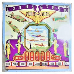 Vintage WW2 Era Genco "Four Aces" Military Pilot Pinball Machine Back Glass