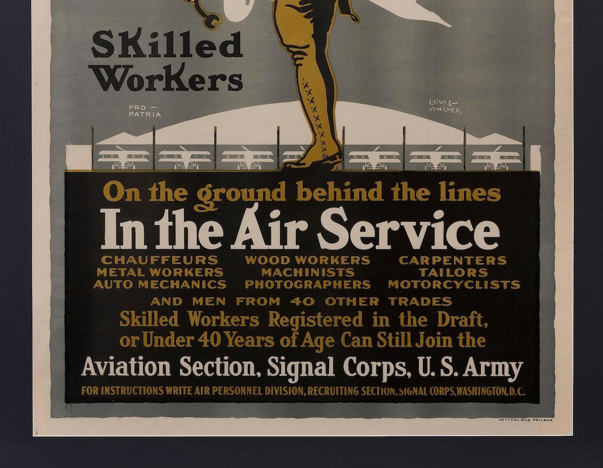 Américain Service aérien de l'armée de l'air Affiche de recrutement de la Première Guerre mondiale par Louis Fancher, 1918 en vente