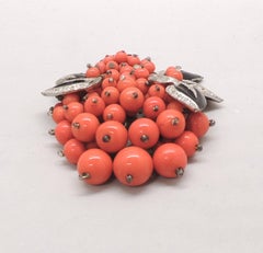 Vintage WWII Era Miriam Haskell Book Piece Faux-Coral Beaded Dress Clip