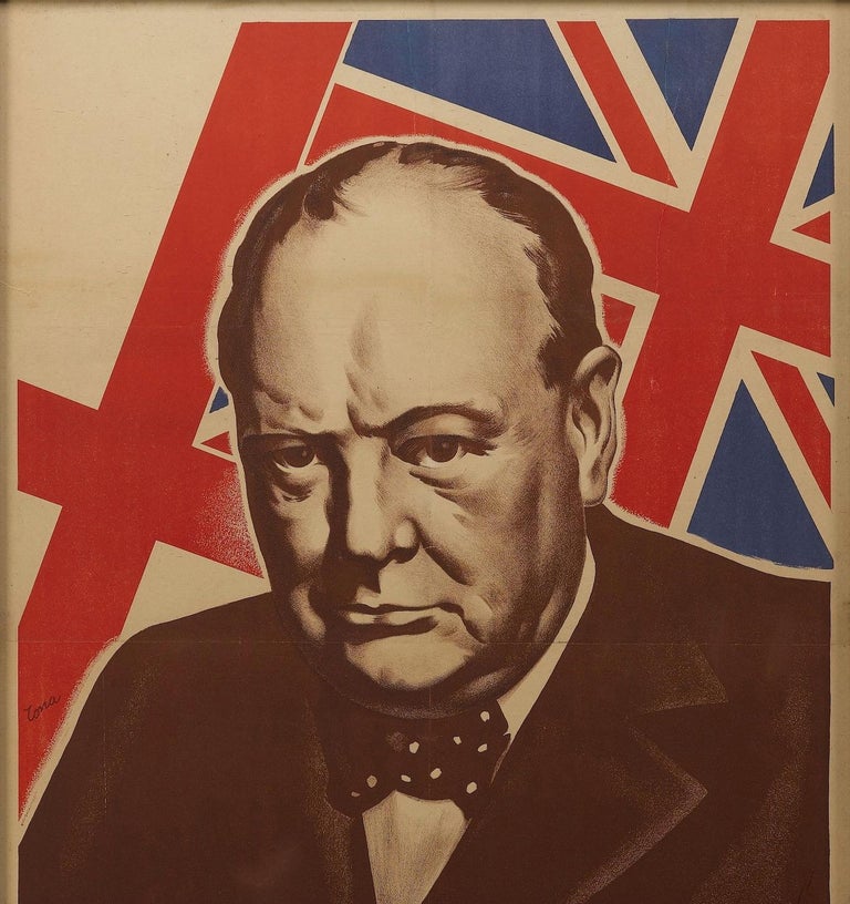 Vintage WWII French Propaganda Poster with Winston Churchill, circa