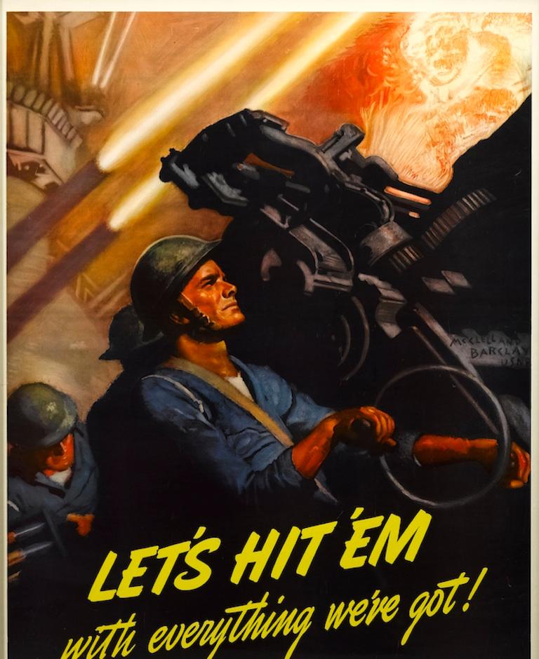 This is an original WWII Navy recruitment poster from 1942. The poster was designed by McClelland Barclay (1891-1943) and was published by Lutz and Sheinkman out of New York. The poster features the slogan 