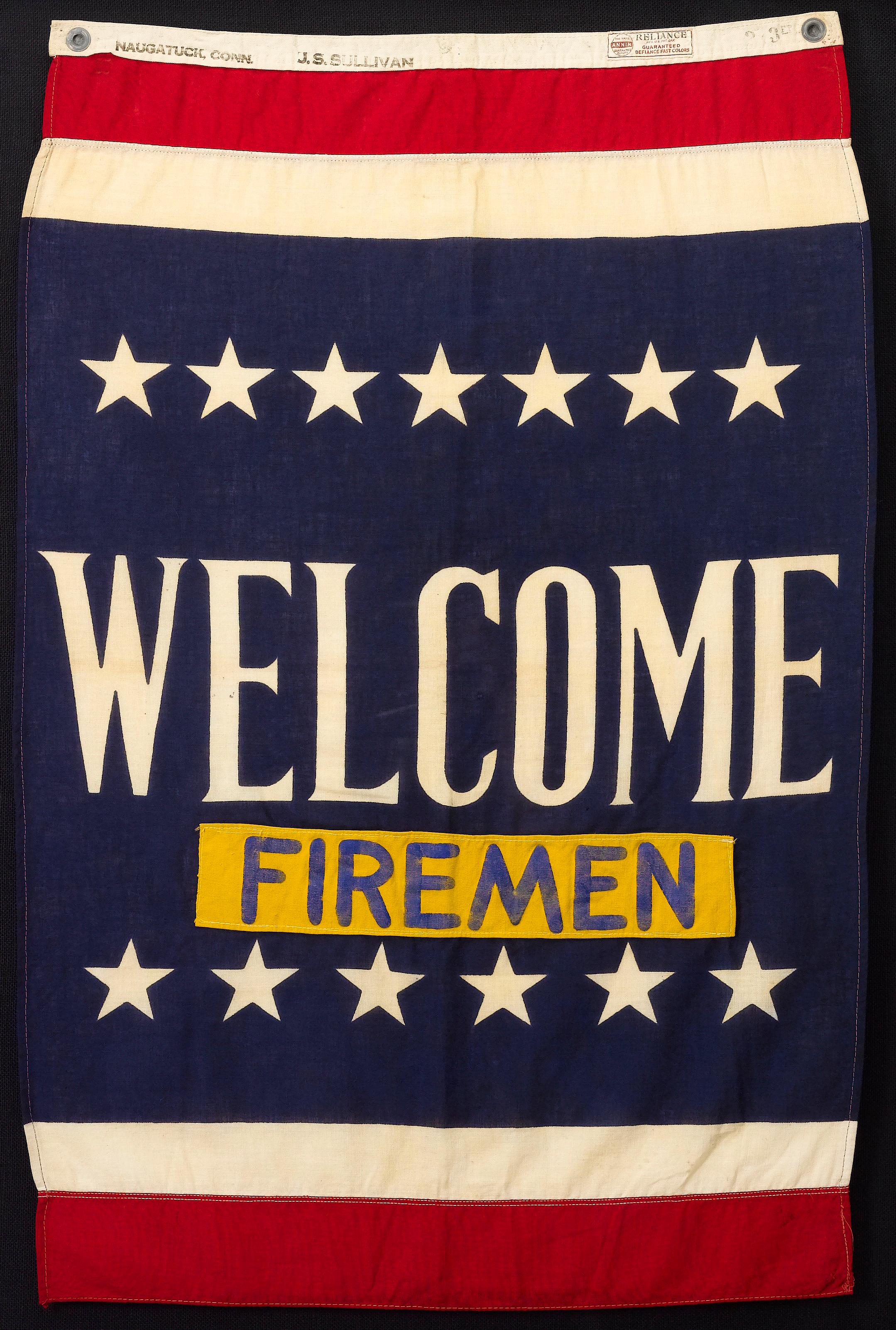 Vintage- Patriotisches Banner der US-Marine aus dem Zweiten Weltkrieg, „Welcome Firemen“, ca. 1941-1945 (amerikanisch) im Angebot