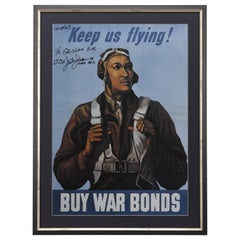 Vintage Tuskegee Airman WWII War Bonds Poster Signed by Lt. Col. Julius Jackson