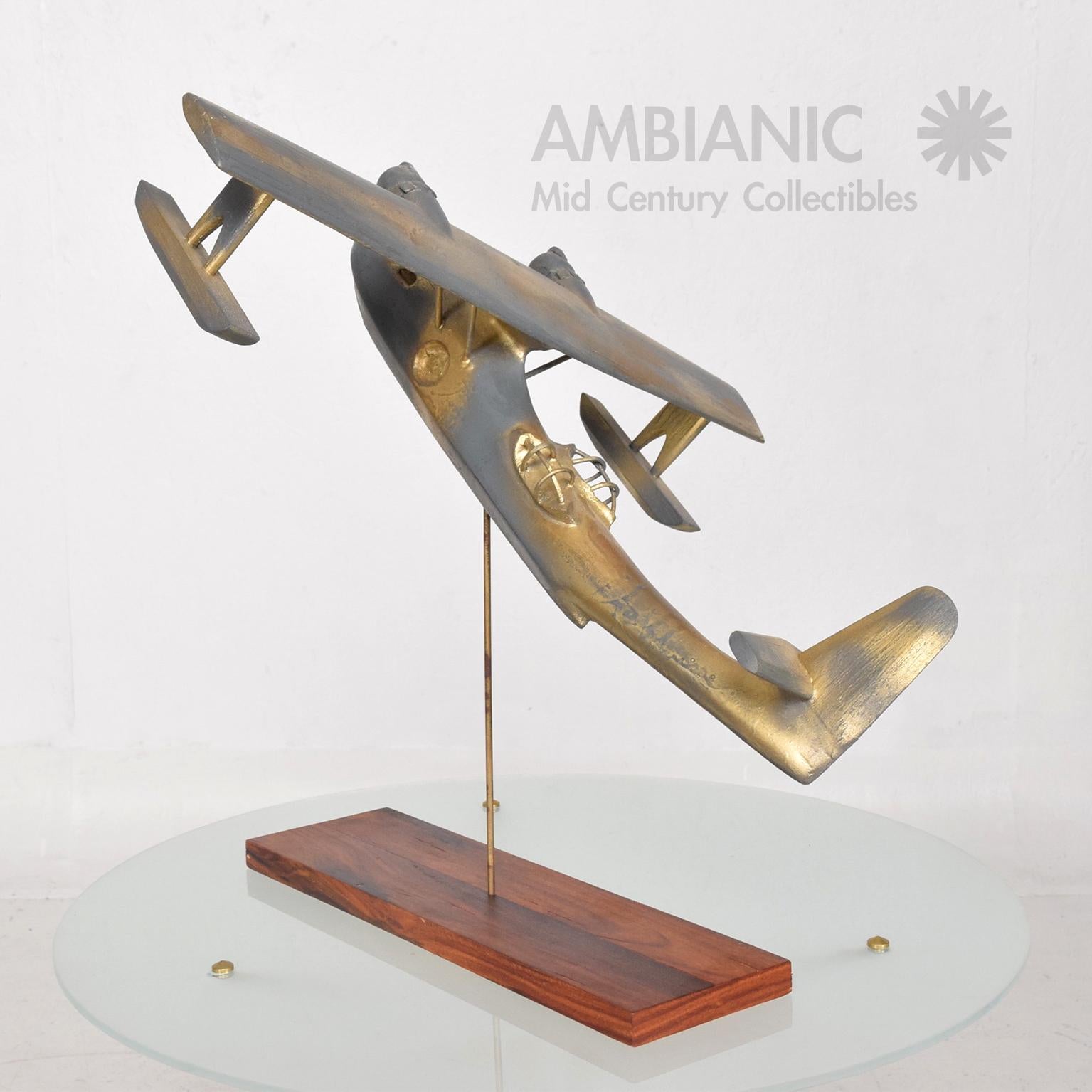 1950s WWII Airplane Sculpture Faux Patina Wood Brass Modern Art 1