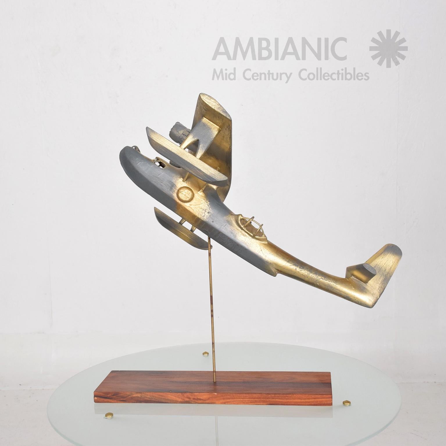 1950s WWII Airplane Sculpture Faux Patina Wood Brass Modern Art 1