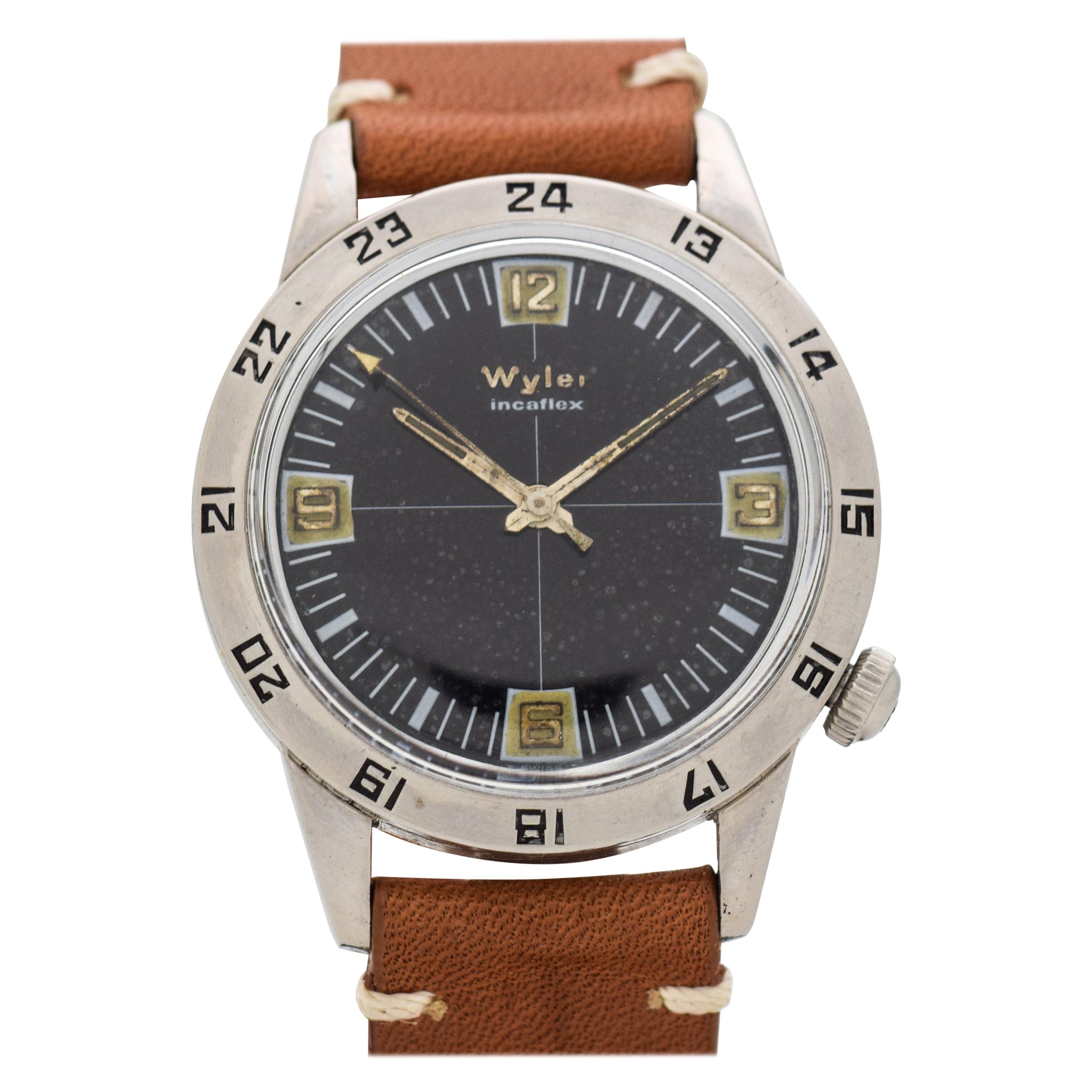 Vintage Wyler Incaflex Stainless Steel Watch, 1976 For Sale