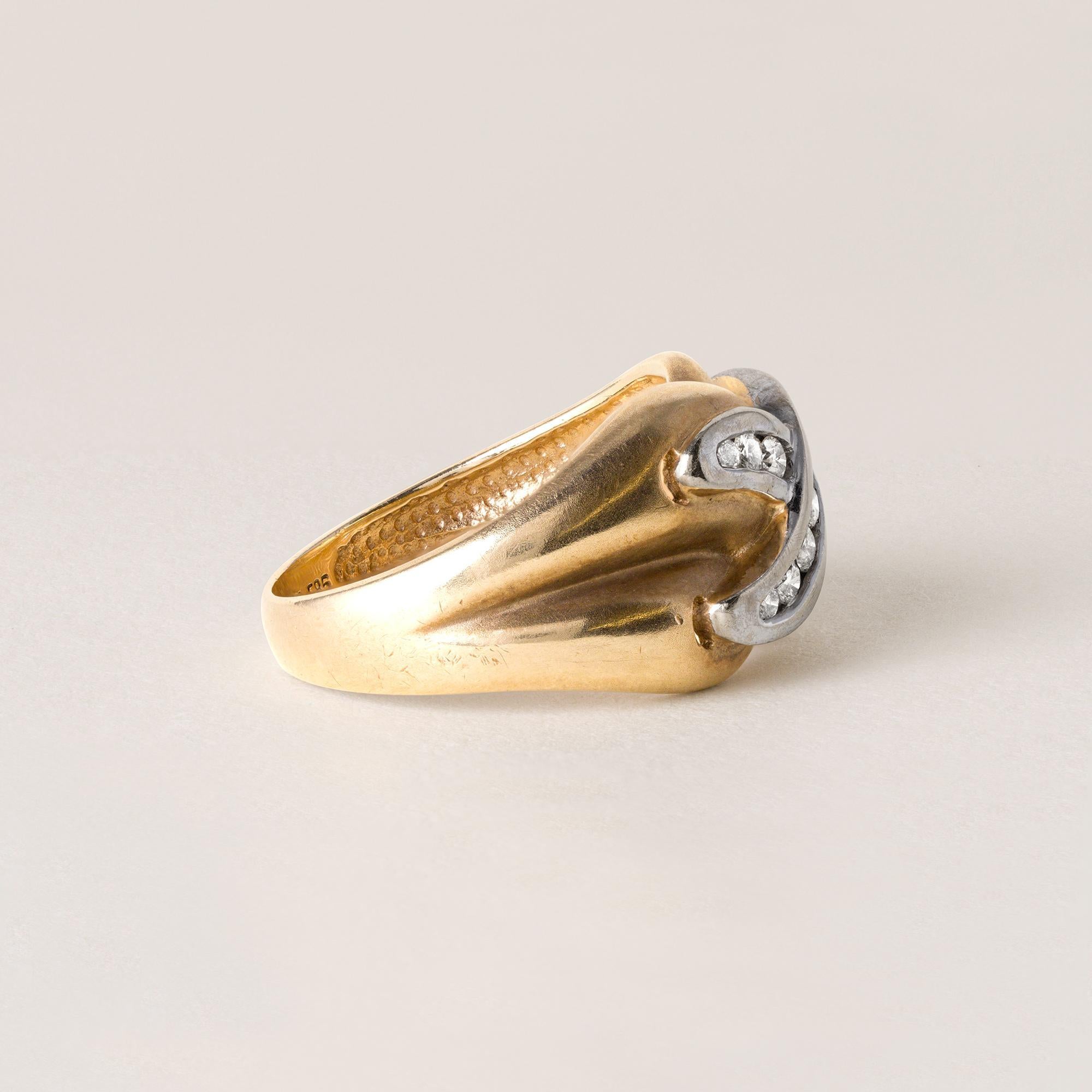 Modern Vintage X Diamond Channel Set Wide Band Ring 14K Yellow Gold For Sale