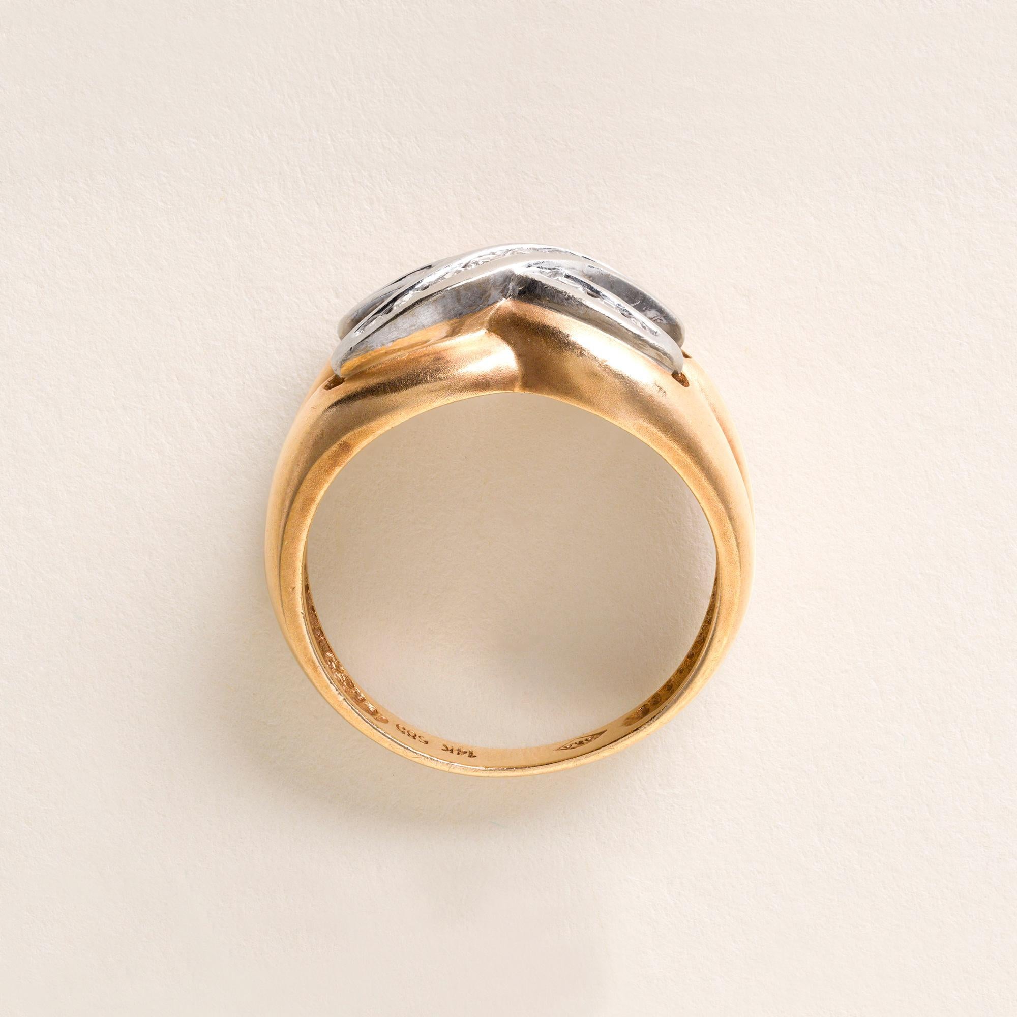 Brilliant Cut Vintage X Diamond Channel Set Wide Band Ring 14K Yellow Gold For Sale