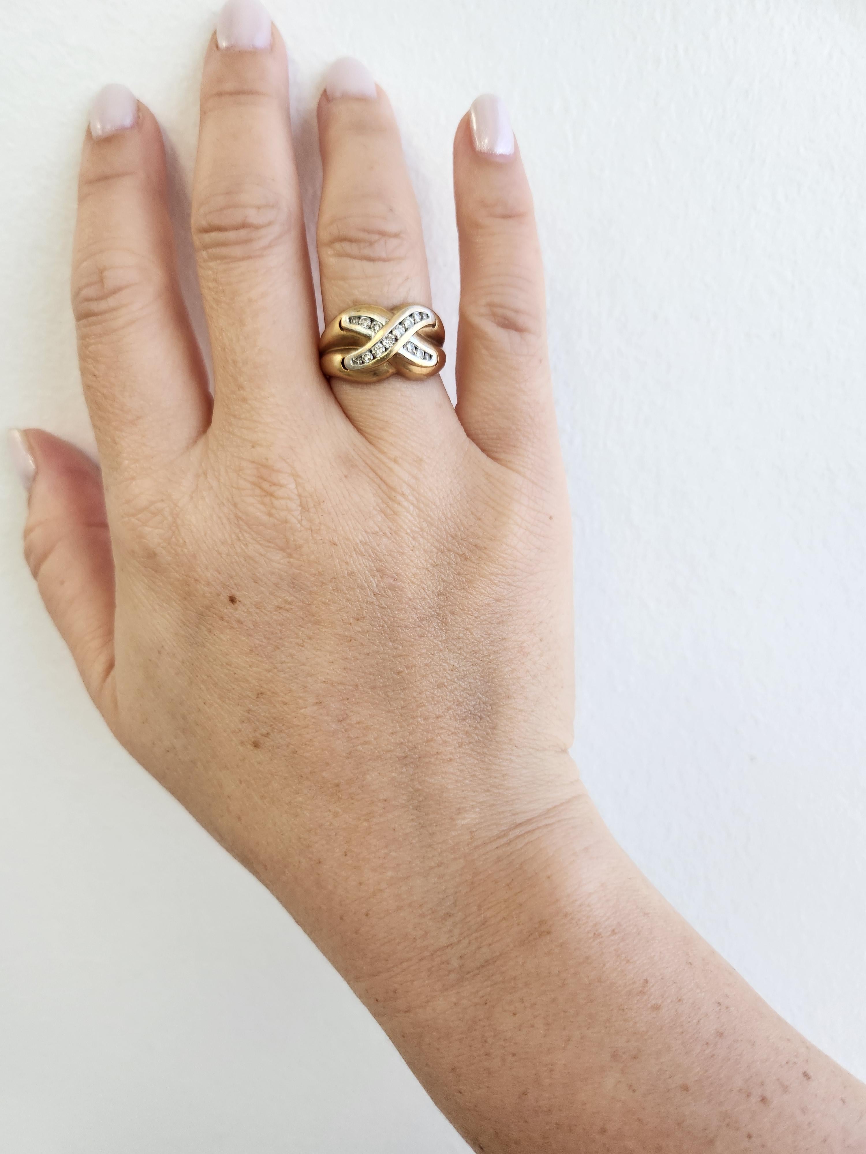 Vintage X Diamond Channel Set Wide Band Ring 14K Yellow Gold For Sale 1