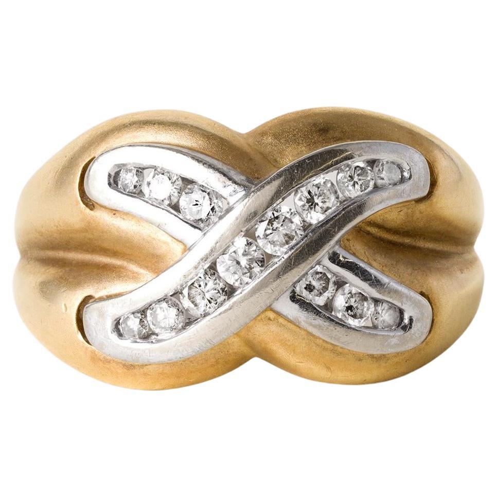 Vintage X Diamond Channel Set Wide Band Ring 14K Yellow Gold For Sale