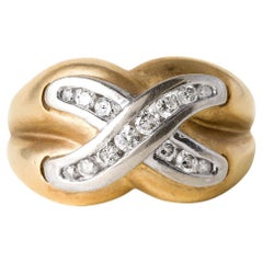 Vintage X Anello a fascia larga con diamante incastonato in oro giallo 14K