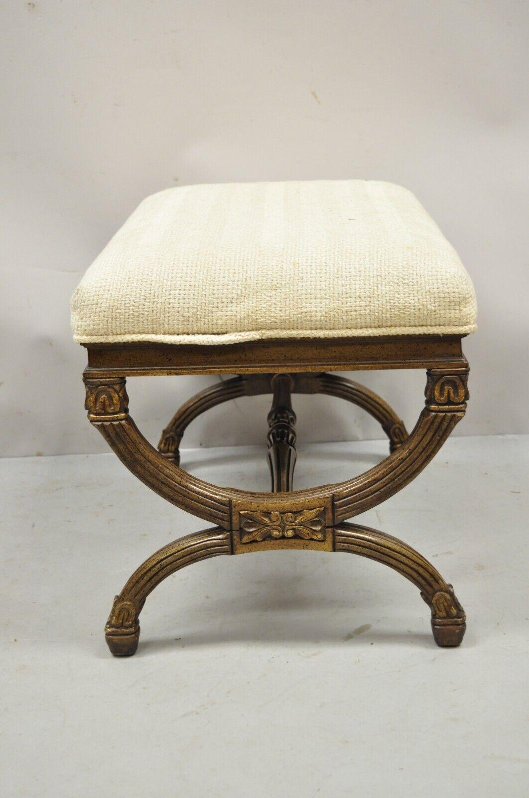 Vintage X-form Italian Neoclassical Style Carved Wood X-frame Bench In Good Condition In Philadelphia, PA