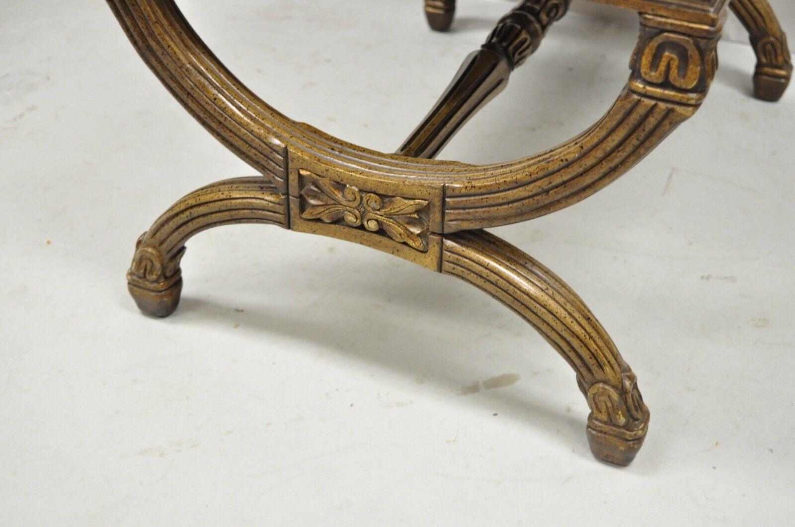 20th Century Vintage X-form Italian Neoclassical Style Carved Wood X-frame Bench