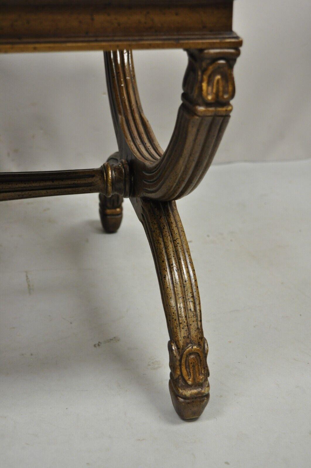 Vintage X-form Italian Neoclassical Style Carved Wood X-frame Bench 4