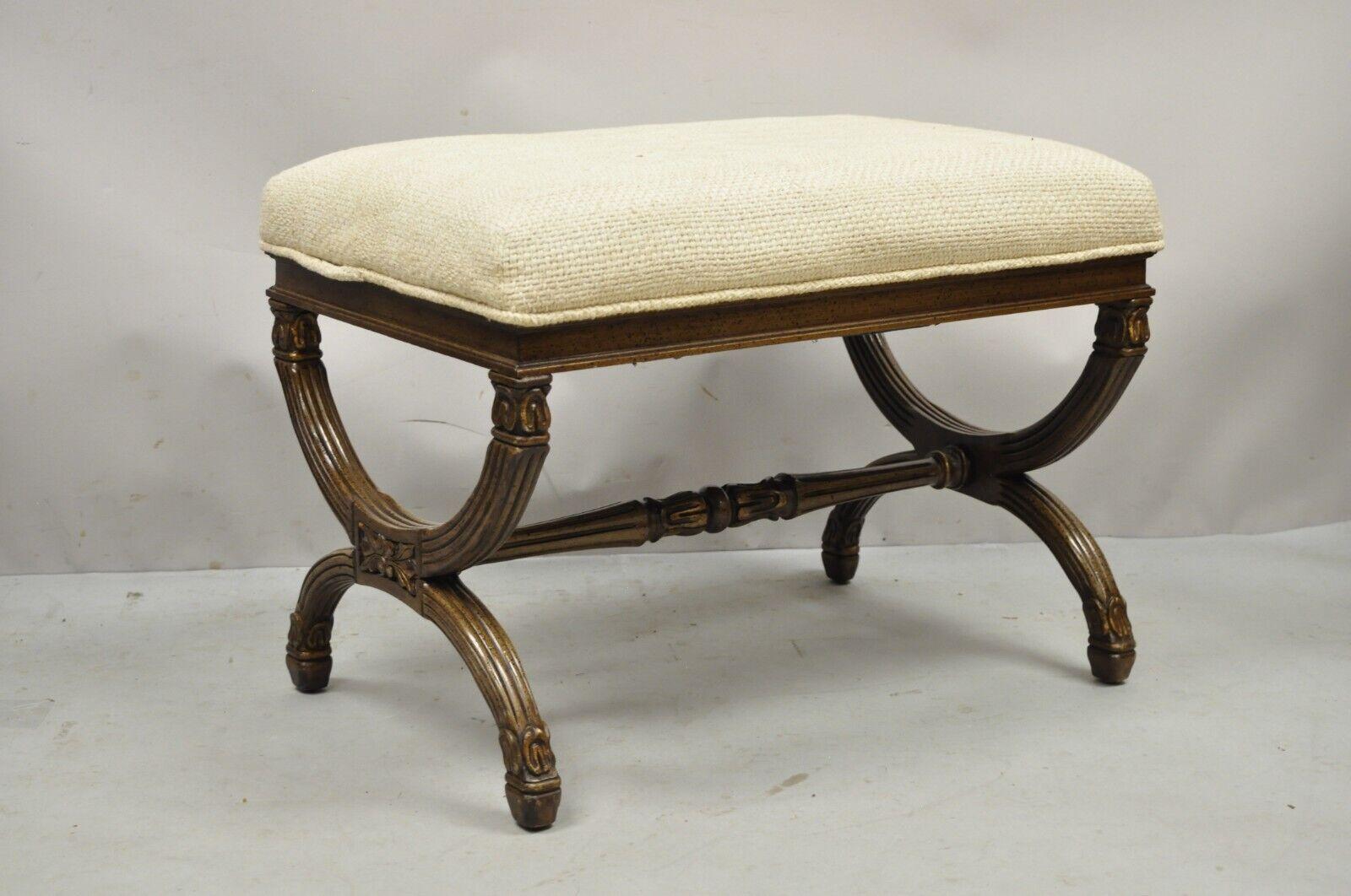 Vintage X-form Italian Neoclassical Style Carved Wood X-frame Bench 5
