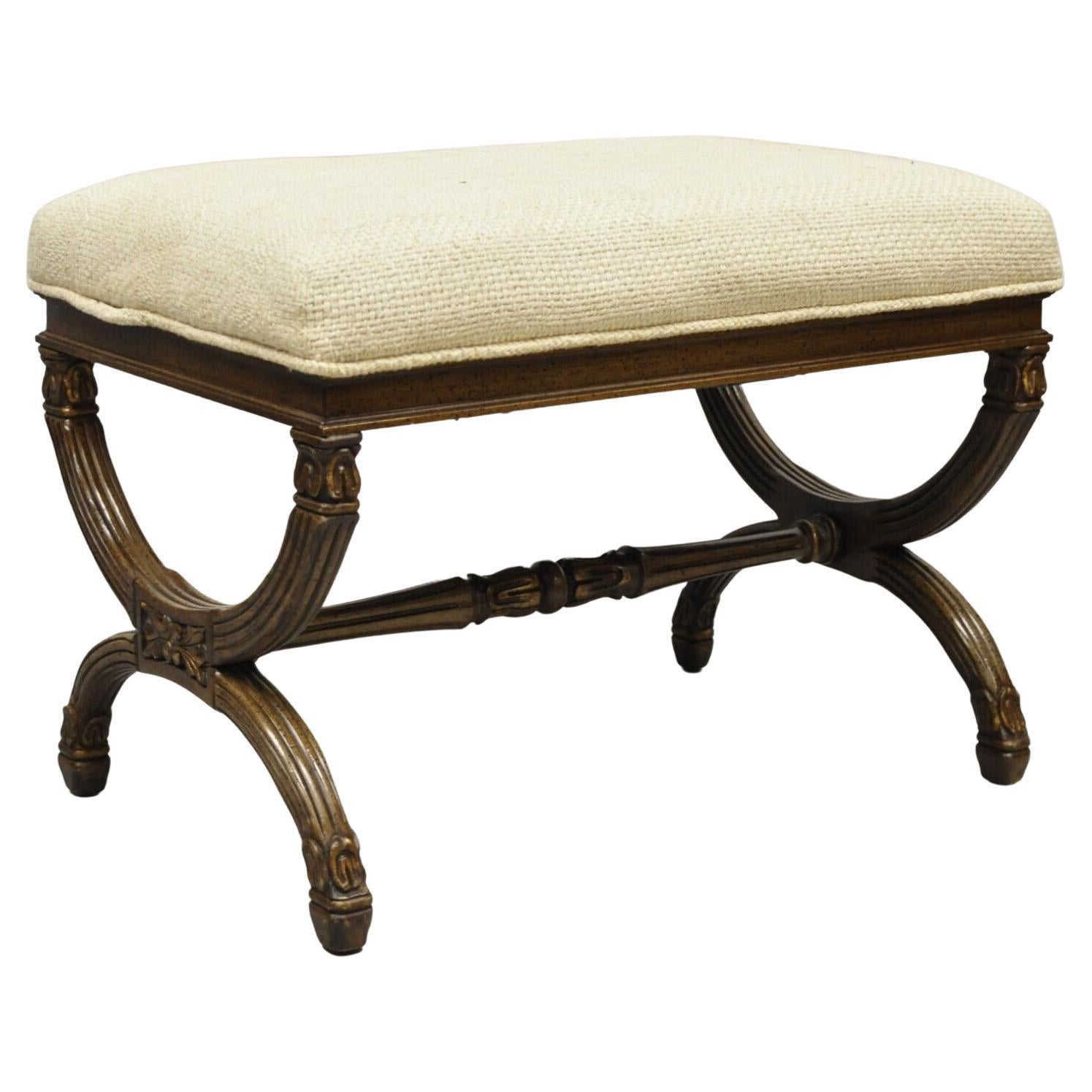 Vintage X-form Italian Neoclassical Style Carved Wood X-frame Bench