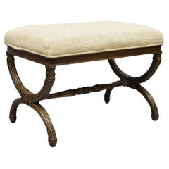 Vintage X-form Italian Neoclassical Style Carved Wood X-frame Bench