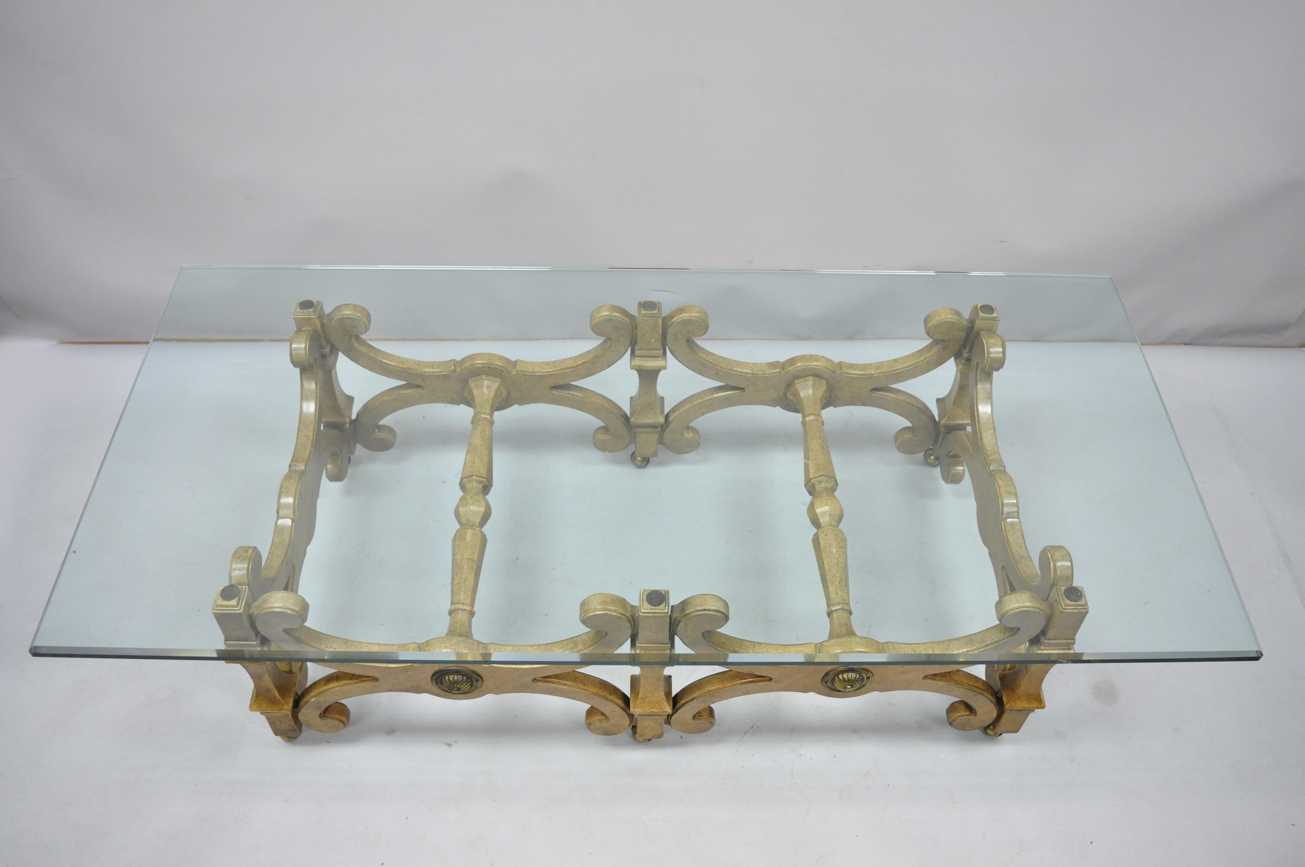 Vintage X-Frame Hollywood Regency Large Rectangle Glass Top Coffee Table. Item features large 1