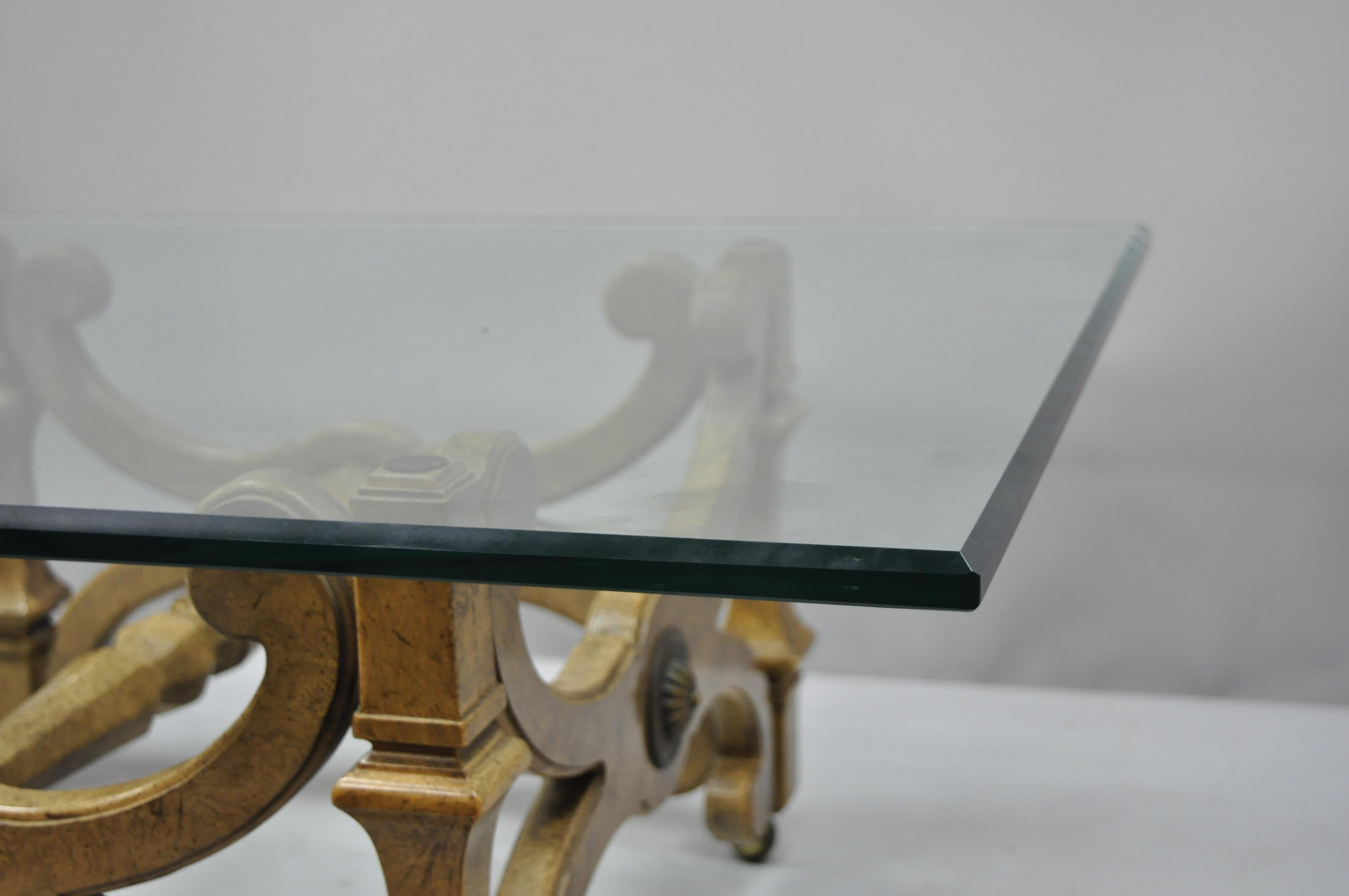 Mid-20th Century Vintage X-Frame Hollywood Regency Large Rectangle Glass Top Coffee Table