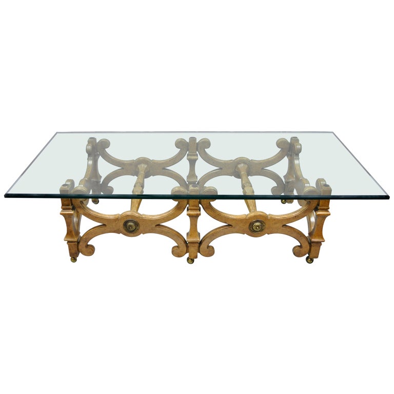 Vintage XFrame Hollywood Regency Large Rectangle Glass Top Coffee