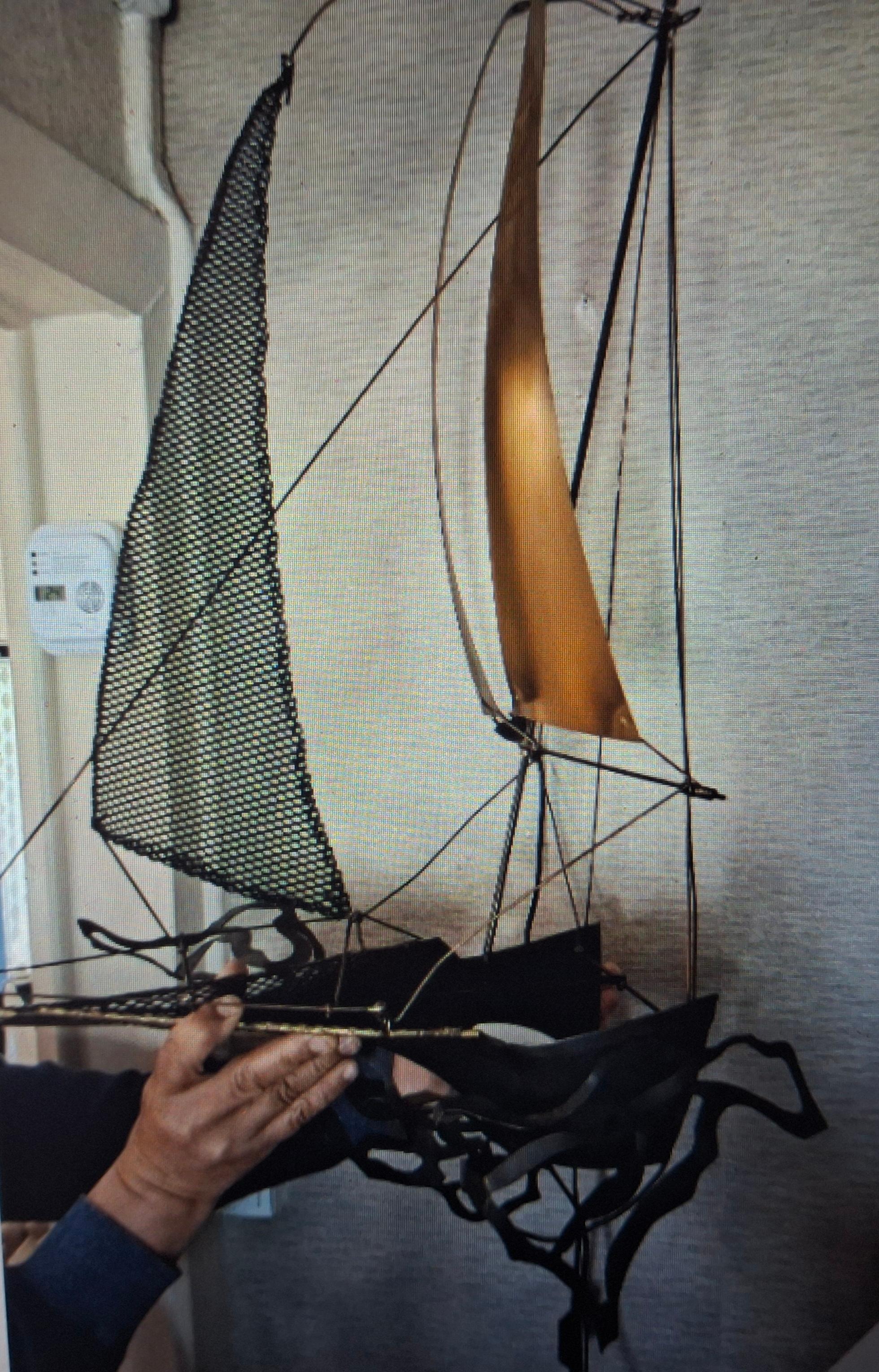 Scultura di barca in metallo vintage XL firmata dall'artista J.P. Fer.Or  36