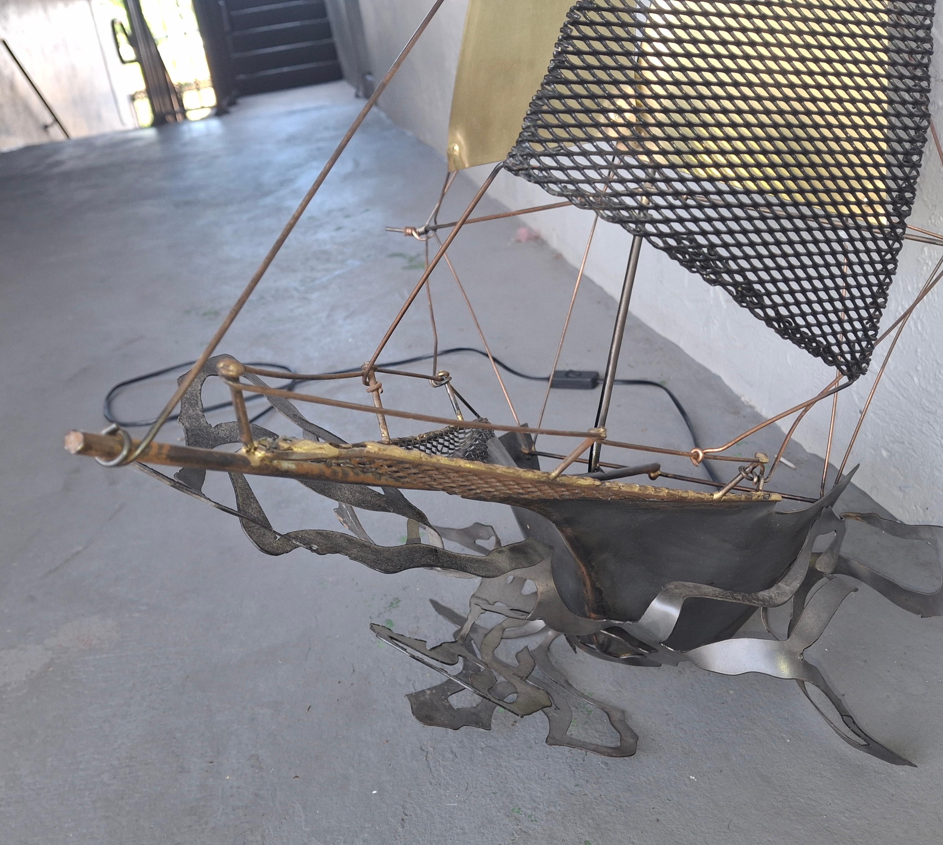 Scultura di barca in metallo vintage XL firmata dall'artista J.P. Fer.Or  36